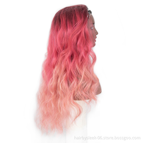 Different hair styles in pink super long straight deep body wave braid ombre color Wigs synthetic hair headband wig for woman